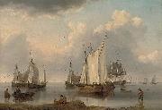 William Anderson A British warship, Dutch barges and other coastal craft on the Ijselmeer in a calm Spain oil painting artist